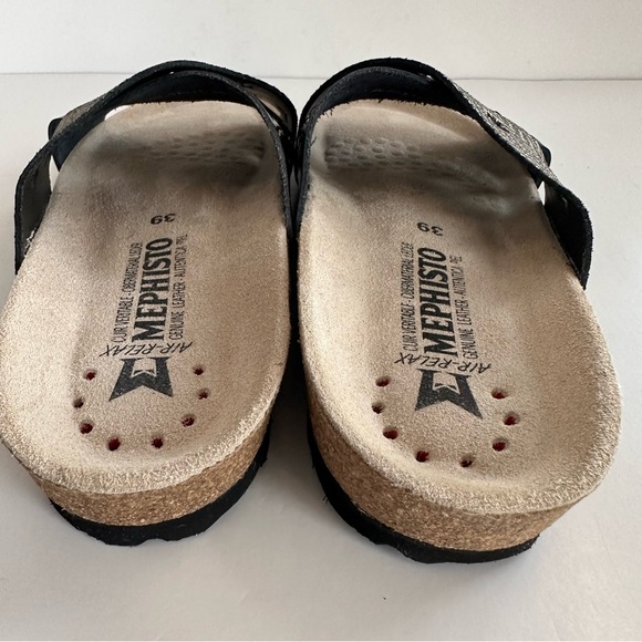 MEPHISTO NANOU STAR CROSSED STRAPS METALLIC/BLACK PATENT LEATHER SANDALS Sz9/39 - Picture 7 of 11